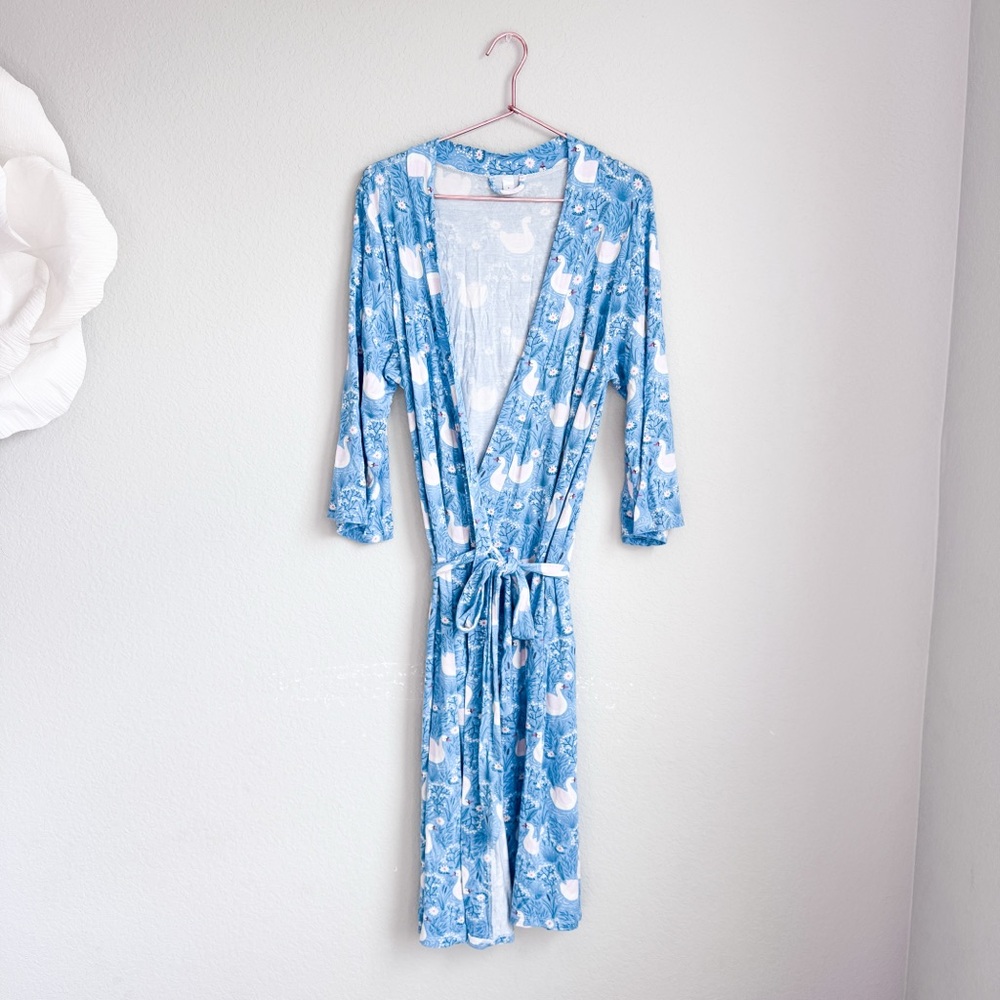 Milkmaid Goods Swan Print Bamboo Maternity Robe Teal Size Large